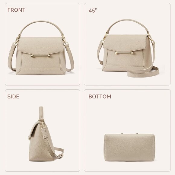 Small Vegan Leather Cream Crossbody Bag Women with Flap and Top Handle Design - Picture 6 of 7